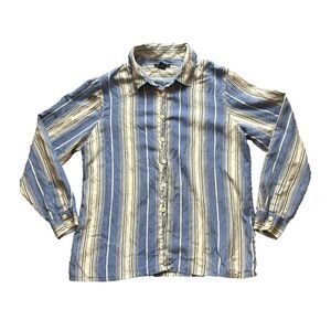 Limited Shirt Womens Large Light Blue Striped Silk Button Up Embroidered Casual